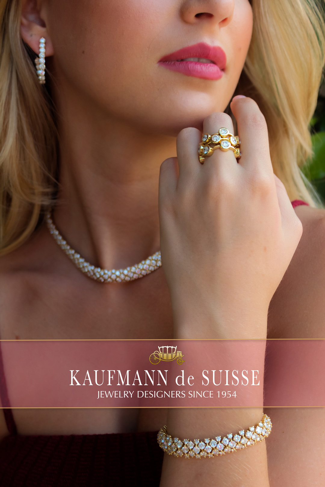 18K Yellow Gold and Diamond Ring, Bracelet, Necklace and Earrings
