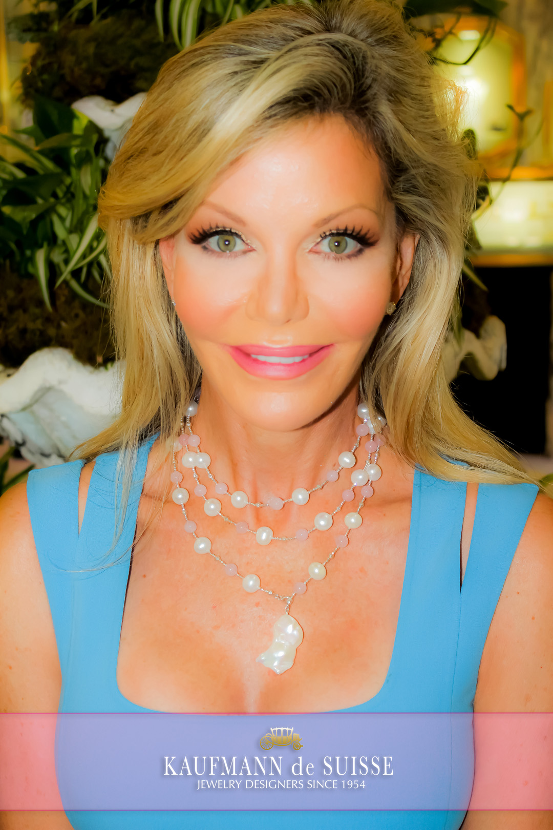 The Palm Beach Lariat Necklace in White Pearl and Rose Quartz
