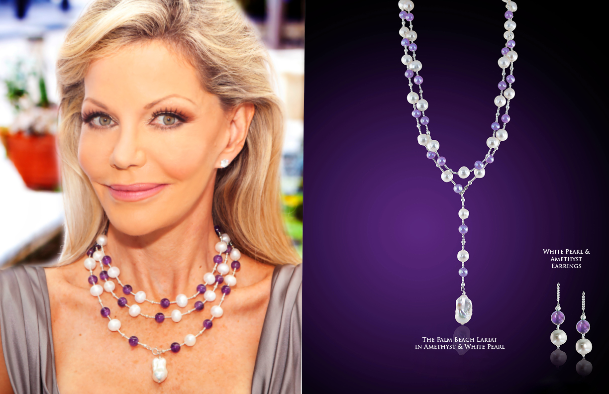 The Palm Beach Lariat in Amethyst & White Pearl