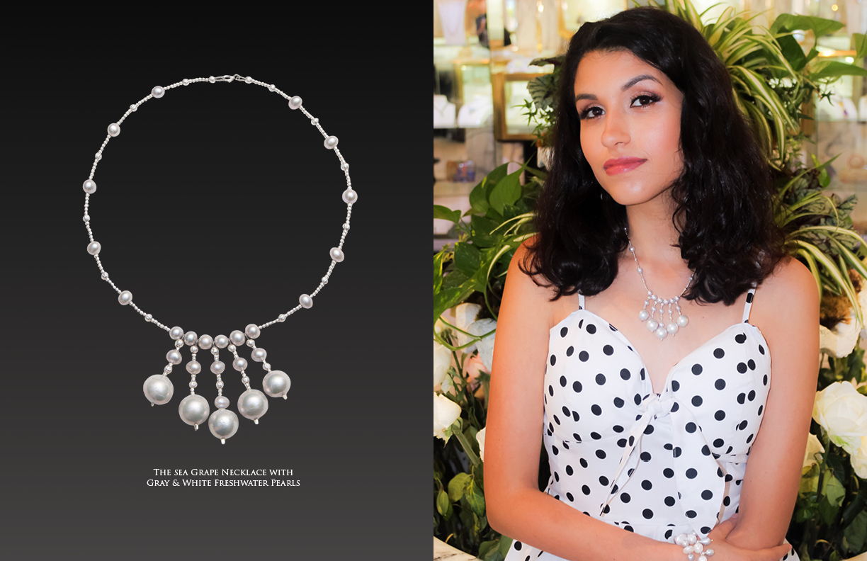 The Sea Grape Necklace with Gray & White Freshwater Pearls