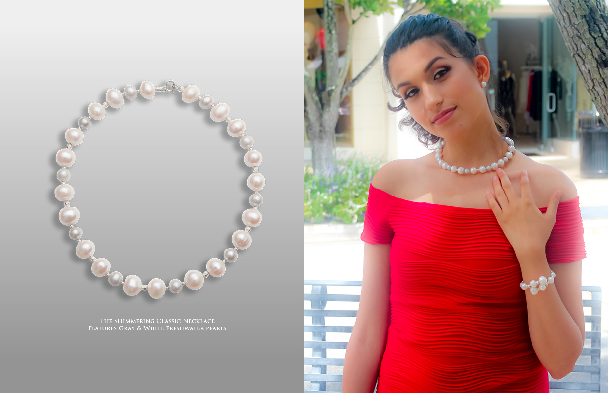 The Shimming Classic Necklace Features Gray & White Freshwater Pearls