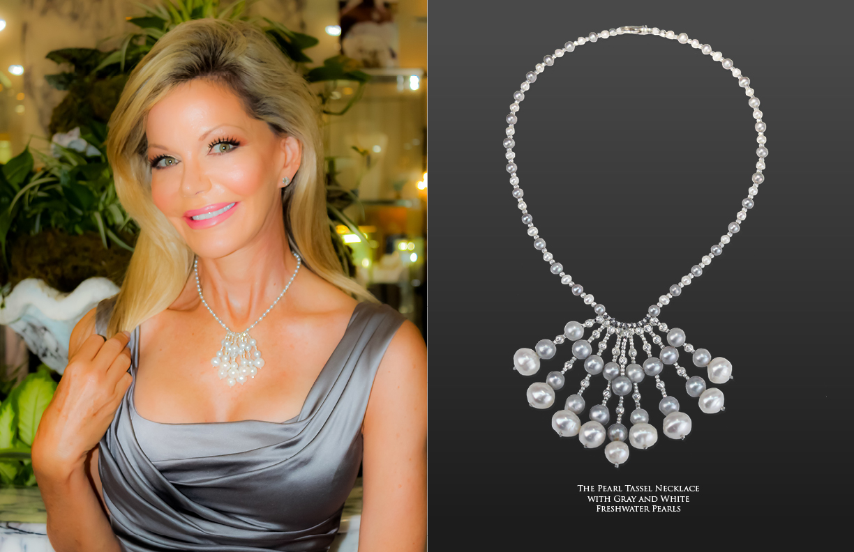 The Pearl Tassel Necklace with Gray and White Freshwater Pearls