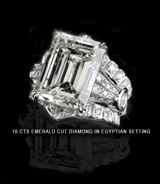 10 carats emerald cut diamond in Egyptian setting