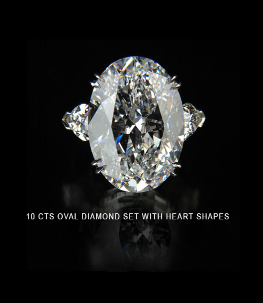 10 carats oval diamond set with heart shapes