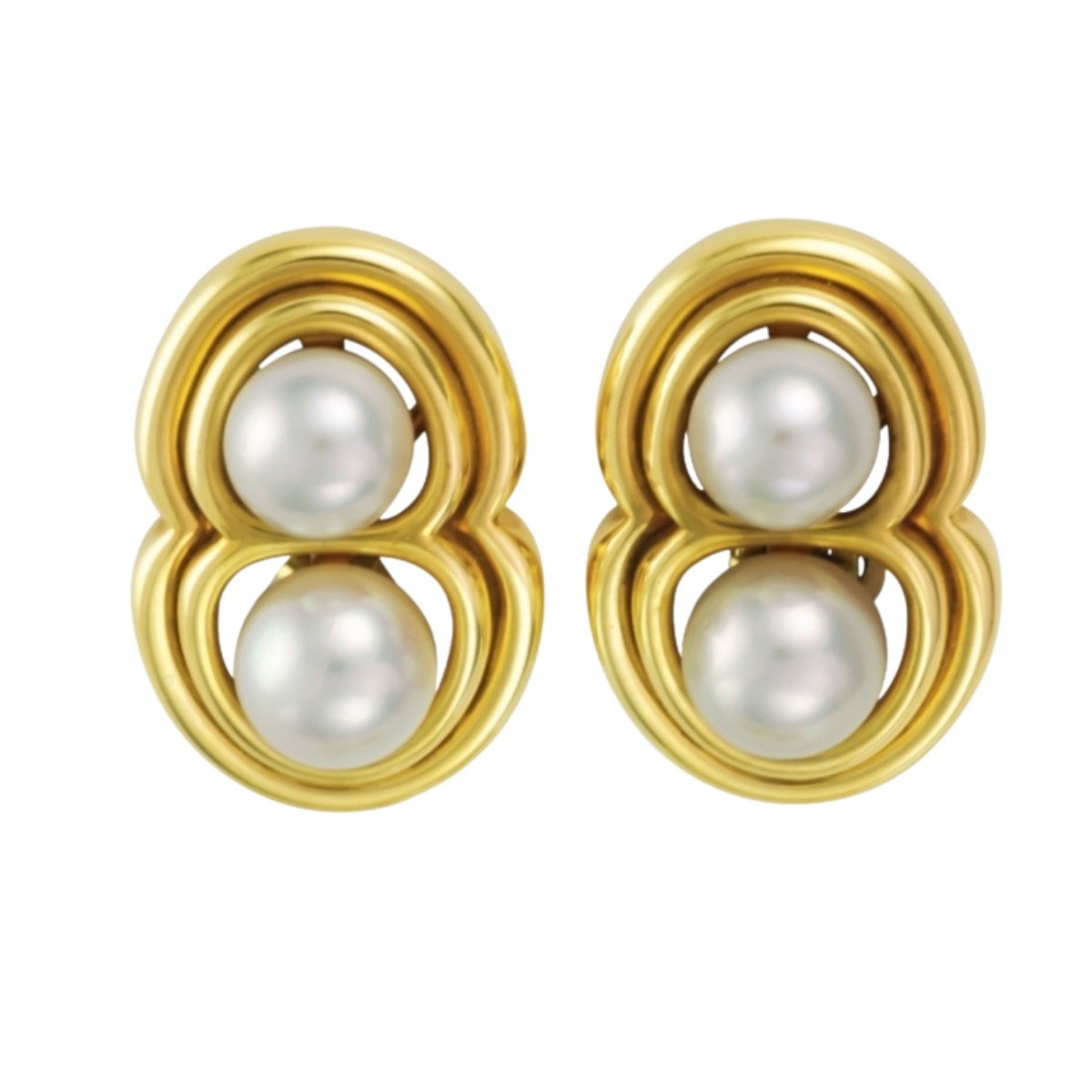 10202 Pearl & Gold Earrings featuring 4 Cultured Akoya Pearls one pair measuring 8.5mm and the other 9.5mm