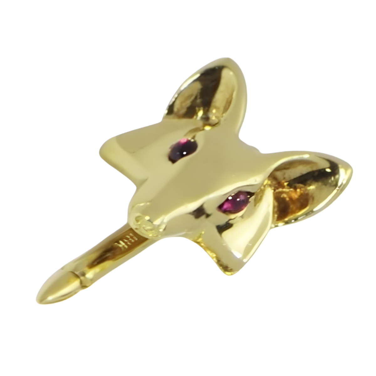 12937 Fox Head Shirt Studs Designed and Handmade by Kaufmann de Suisse in 18kt Yellow Gold featuring 6 Round Rubies weighing 0.34cts