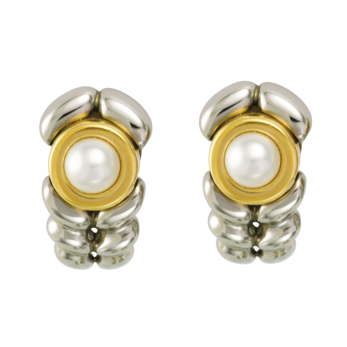 14220 Double Flowing Lines Cultured Pearl Earrings