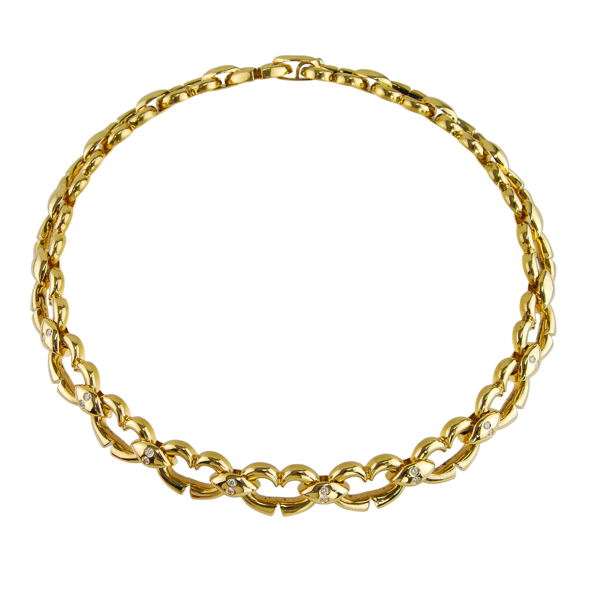 14285 Diamond Heart Necklace designed and handmade by Kaufmann de Suisse in 18kt Yellow Gold featuring 16 Round Brilliant Cut FVVS Diamonds weighing a total of 0.32cts