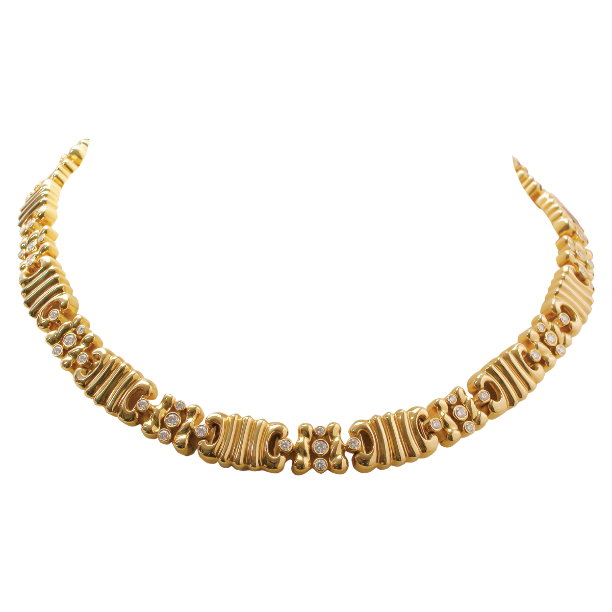 14341 Yellow Gold and Diamond Necklace Designed & Handmade by Kaufmann de Suisse in 18kt Yellow Gold featuring 65 Round Brilliant Cut FVVS Quality Diamonds weighing a total of 2.67cts