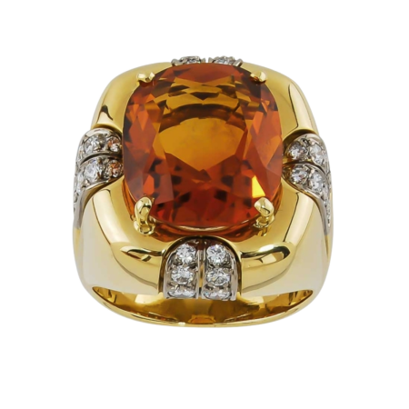 14707A Chunky Madeira Citrine & Diamond Ring Designed & Handmade by Kaufmann de Suisse in 18kt yellow gold and platinum