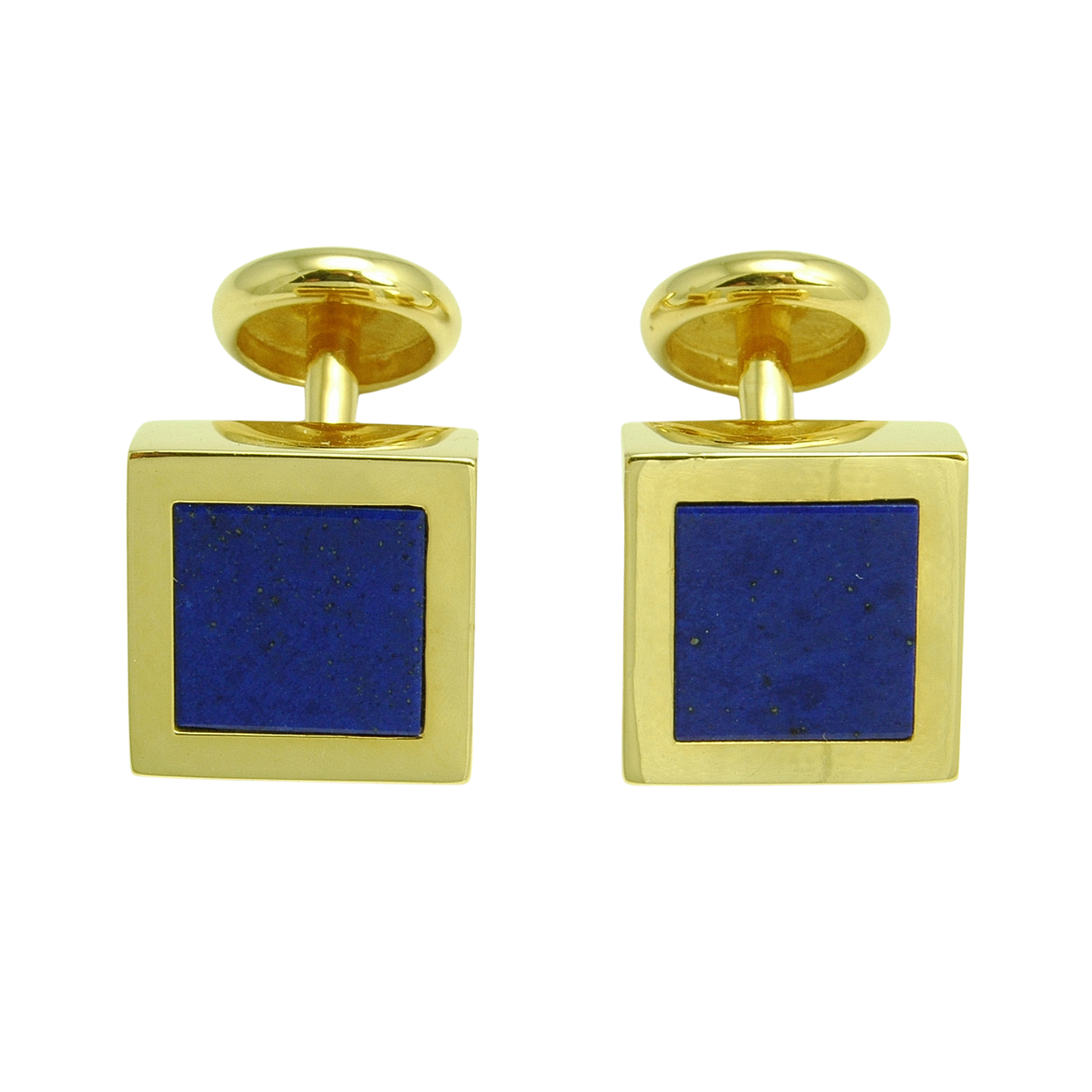 14817 Classic Yellow Gold Lapis Lazuli Cufflinks Designed and Handmade by Kaufmann de Suisse in 18kt Yellow Gold featuring 2 Square Lapis Lazuli measuring 9mm