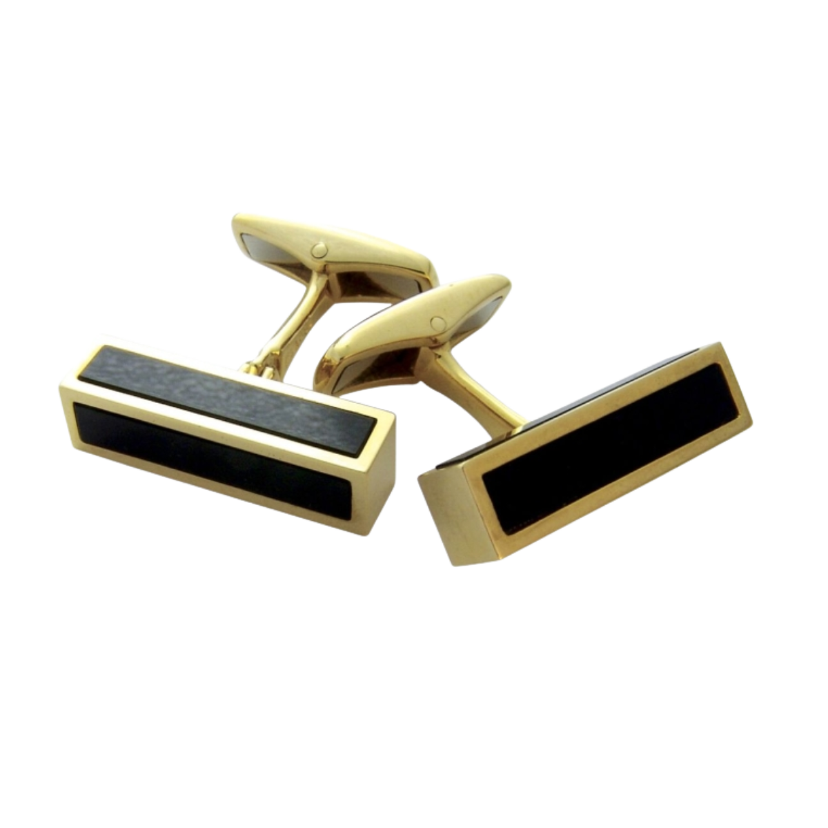 14895 Yellow Gold Rectangular Onyx Cufflinks Designed and Handmade by Kaufmann de Suisse in 18kt Yellow Gold featuring 6 Rectangular Onyx measuring 20 x 4mm
