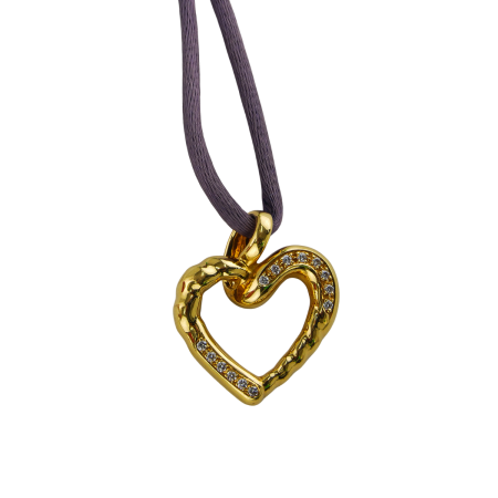 15329 Flowing Lines Diamond Heart Pendant Designed & Handmade by Kaufmann de Suisse in 18kt Yellow Gold featuring 14 Round Brilliant Cut F VVS Quality Diamonds weighing a total of 0.16cts