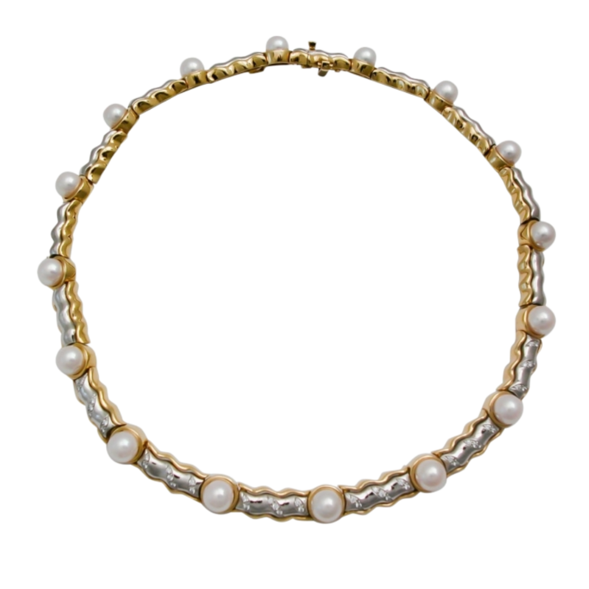 16850 Flowing Lines Tahitian Pearl Necklace Designed & Handmade by Kaufmann de Suisse in Stainless Steel & Yellow Gold featuring 15 Black Tahatian Pearls measuring 8.2mm to 9.00mm (1)