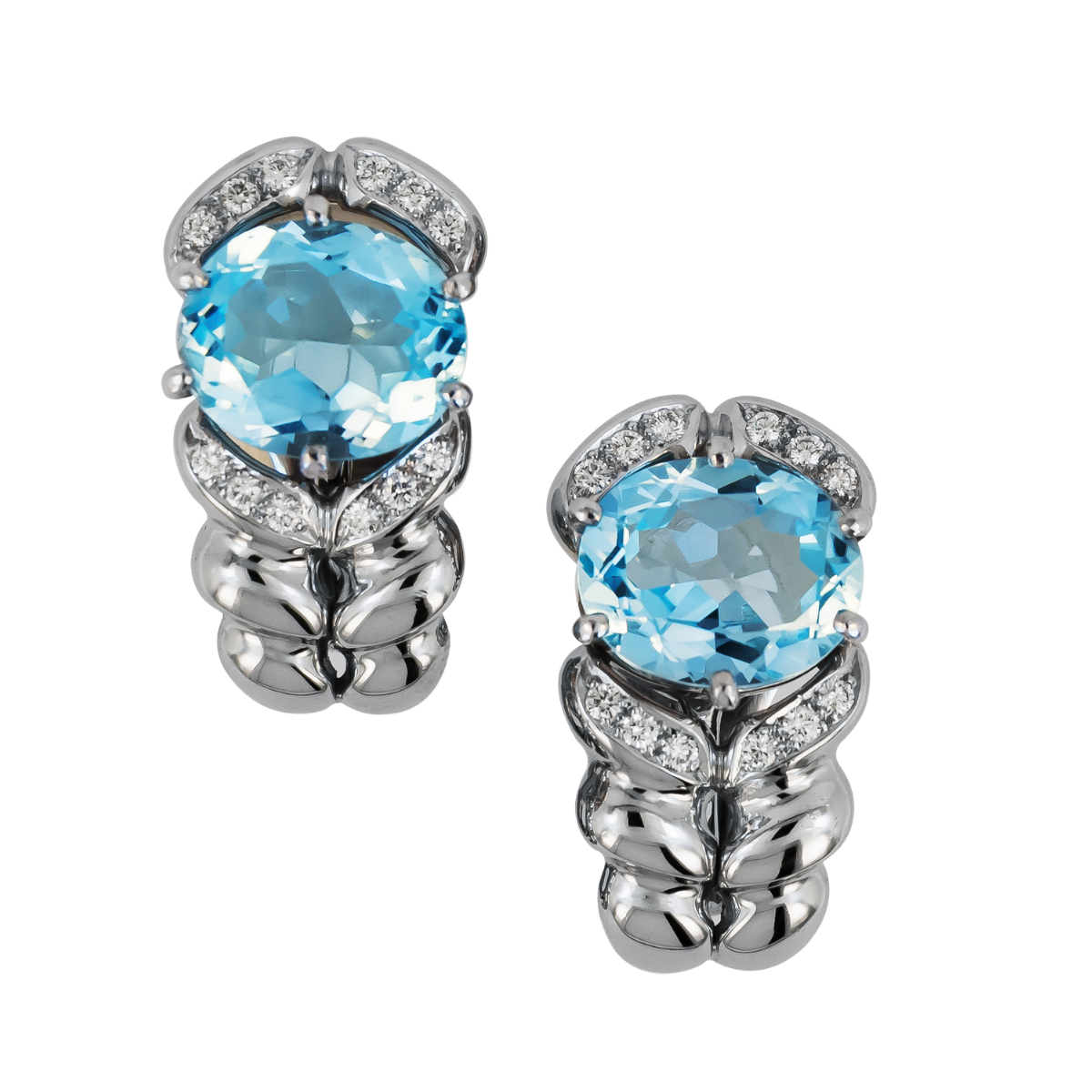 17452 Double Flowing Lines Blue Topaz Earclips