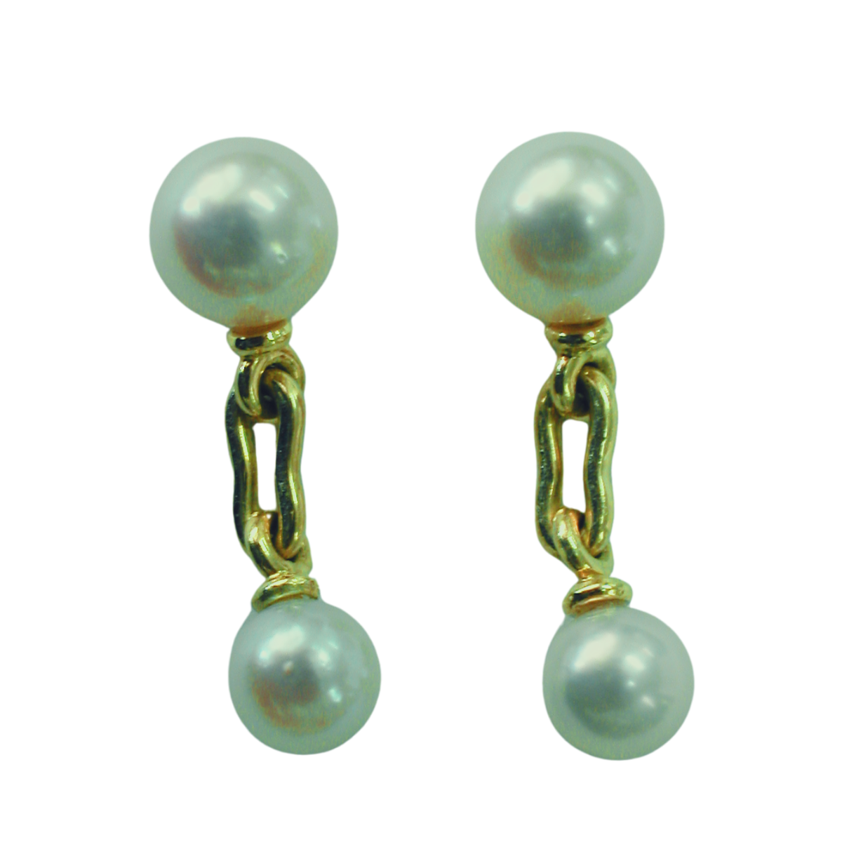 19590 Pearl Drop Earrings Designed & Handmade by Kaufmann de Suisse in 18kt Yellow Gold featuring 4 Akoya Pearls measuring 6mm and 7.5mm