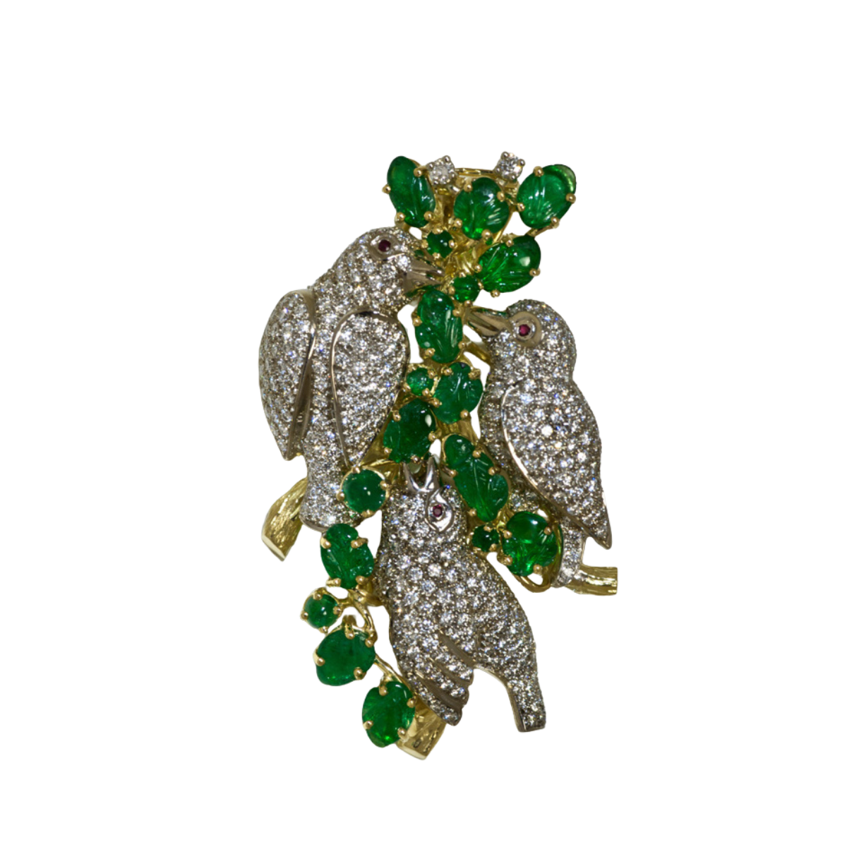 19779 Robin's Nest Pendant Necklace Designed & Handmade by Kaufmann de Suisse in 18kt White and Yellow Gold featuring 402 Round Brilliant Cut FVVS Quality Diamonds