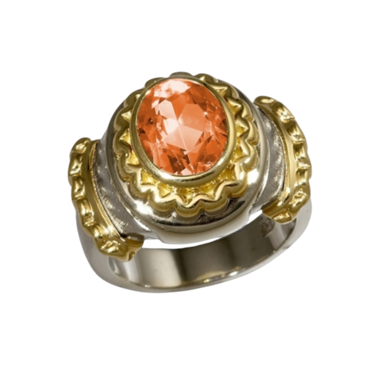 20290 Callista Ring with Citrines Designed & Handmade by Kaufmann de Suisse in Stainless Steel and 18kt Yellow Gold featuring 6 Oval Faceted Citrines weighing a total of 1.80cts
