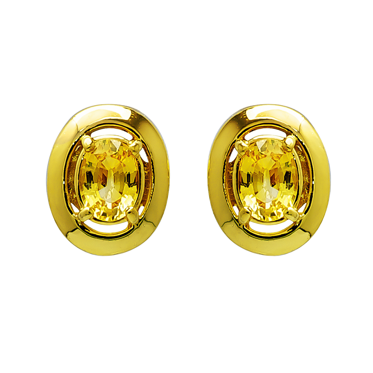 21099 Classic Oval Clip Back Huggies Designed & Handmade by Kaufmann de Suisse in 18kt Yellow Gold featuring 2 Oval Yellow Sapphires weighing a total of 2.43cts