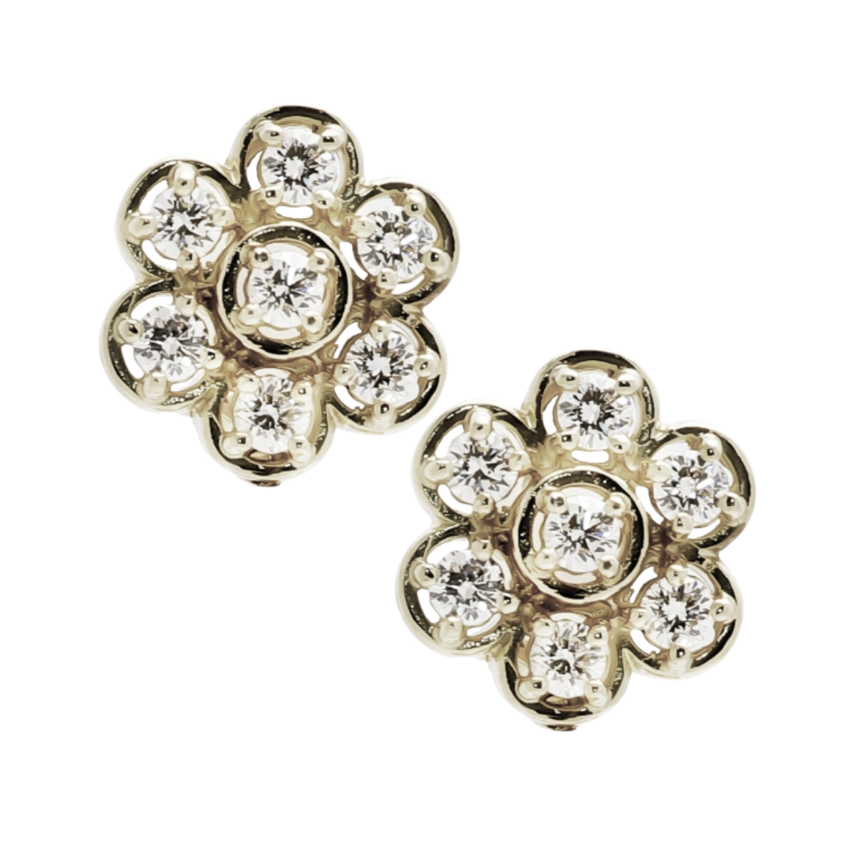 22256 Diamond Daisy Clip Earrings Designed and Handmade by Kaufmann de Suisse in 18kt White Gold featuring 14 Round Brilliant Cut GSI Quality Diamonds weighing a total of 1.99cts.