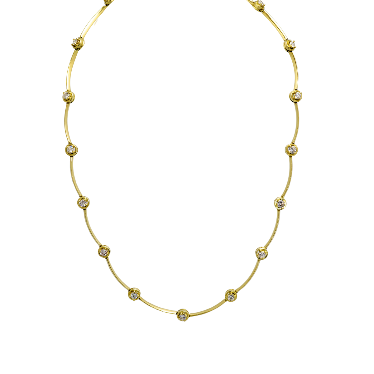 22561 Diamond Cascade Necklace Designed and Handmade by kaufmann de Suisse in 18kt Yellow Gold featuring 26 Round Brilliant cut G VS Quality Diamonds weighing a total of 3.77cts