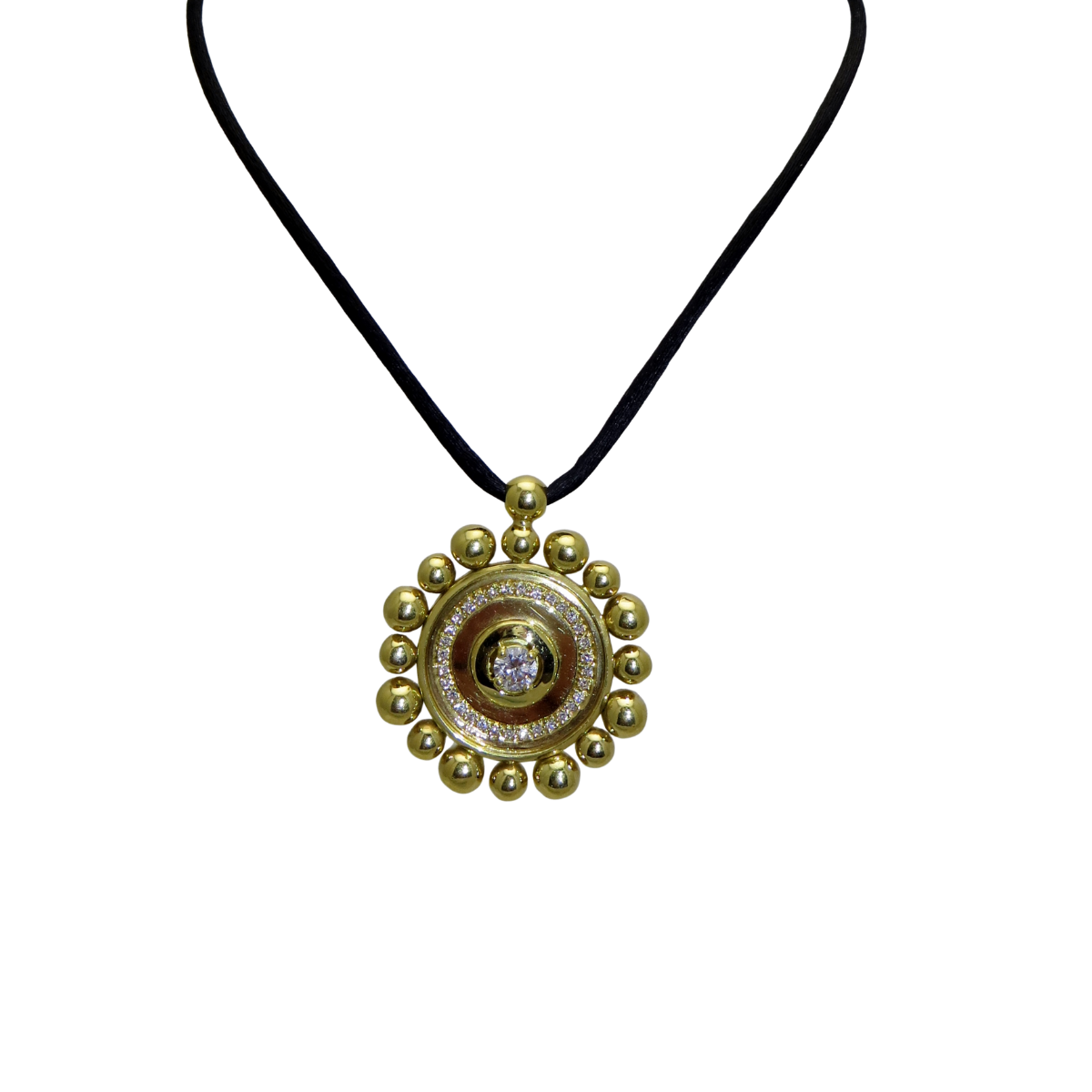 22691 Soleil Diamond Pendant Designed and Handmade by Kaufmann de Suisse in 18kt Yellow Gold featuring 1 Round GSI Quality Diamond weighing