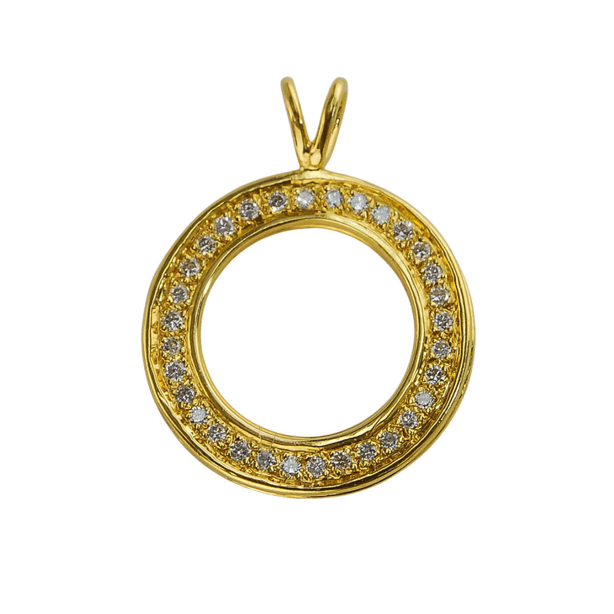 22719a Circle of Life Diamond Pendant Designed & Handmade by Kaufmann de Suisse in 18kt Yellow Gold featuring 76 Round Brilliant Cut F VVS Quality Diamonds weighing a total of 0.33cts