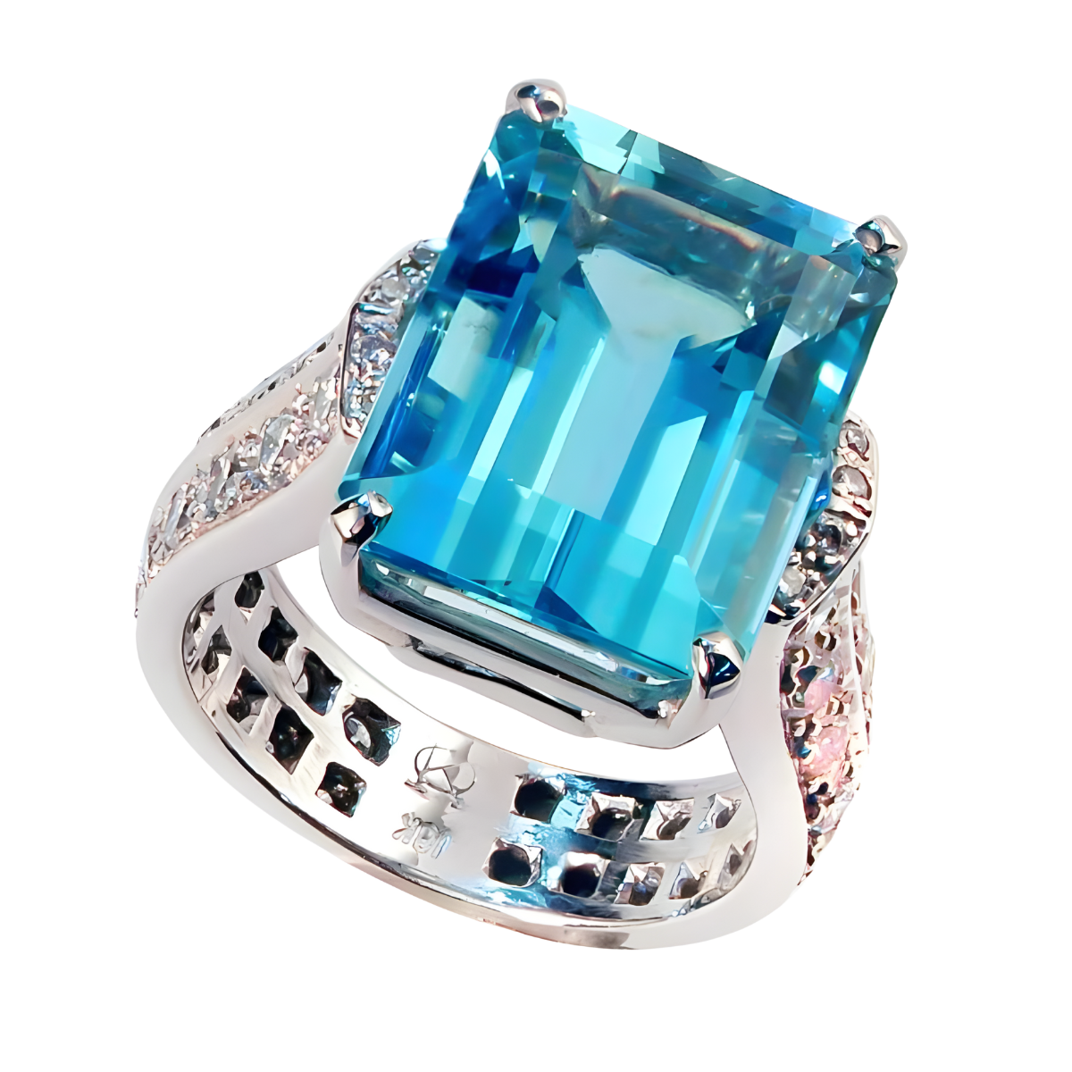22835 Aquamarine and Diamond Cathedral Ring