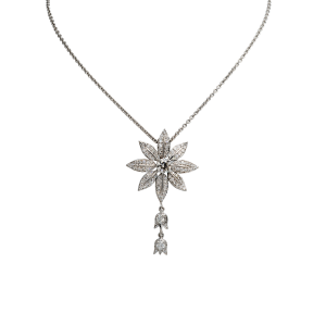 23011 Lilly of the Valley Feuille Diamond Pendant Designed & Handmade by Kaufmann de Suisse in 18kt White Gold featuring 98 Round Brilliant