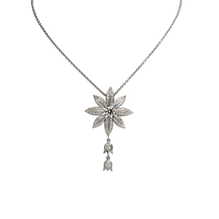 23011 Lilly of the Valley Feuille Diamond Pendant Designed & Handmade by Kaufmann de Suisse in 18kt White Gold featuring 98 Round Brilliant