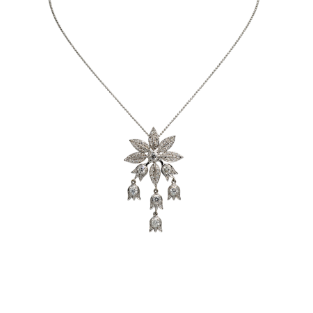 23021 Lilly of the Valley Feuille Diamond Pendant Designed & Handmade by Kaufmann de Suisse in 18kt White Gold featuring 88 Round Brilliant