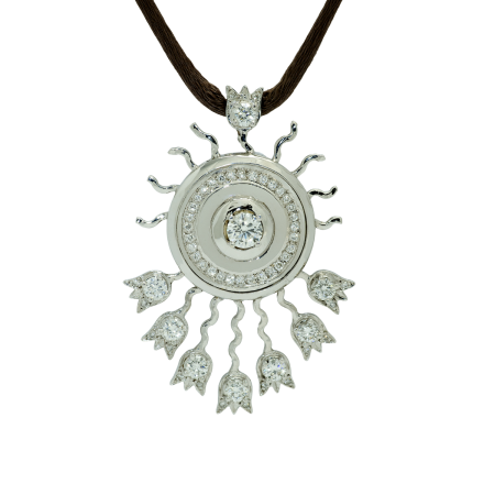 23031 Lilly of the Valley Diamond Pendant Designed & Handmade by Kaufmann de Suisse in 18kt White Gold featuring 8 Round Brilliant Cut