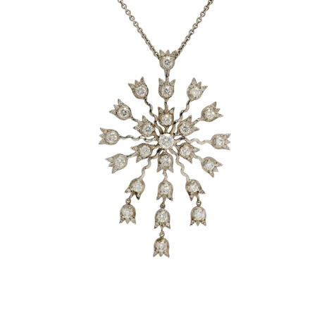 23041 Lilly of the Valley Diamond Pendant Designed & Handmade by Kaufmann de Suisse in 18kt White Gold featuring 23 Round Brilliant Cut GSI Quality Diamonds