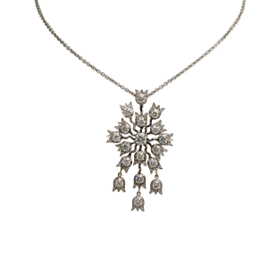 23045-Lilly of the Valley Diamond Pendant Designed & Handmade by Kaufmann de Suisse in 18kt White Gold featuring 17 Round Brilliant Cut GSI Quality Diamonds