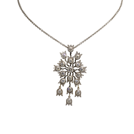 23045-Lilly of the Valley Diamond Pendant Designed & Handmade by Kaufmann de Suisse in 18kt White Gold featuring 17 Round Brilliant Cut GSI Quality Diamonds