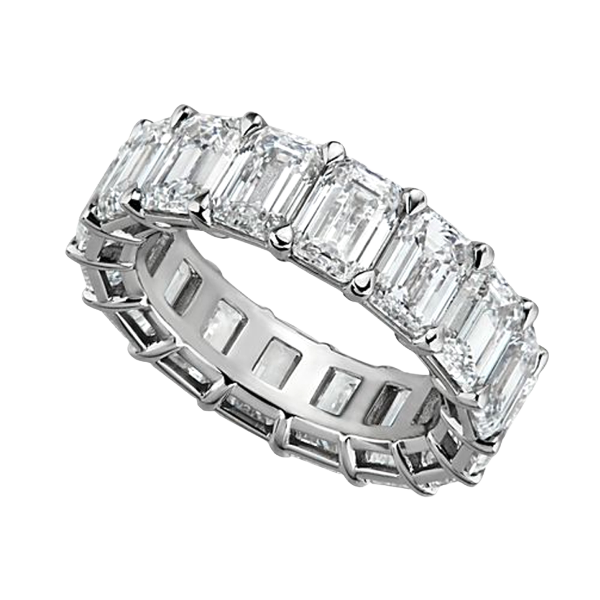 23238 Emerald Cut Diamond Eternity Band Designed & Handmade by Kaufmann de Suisse in Platinum featuring 17 Emerald Cut FVS Quality Diamonds weighing a total of 10.64cts