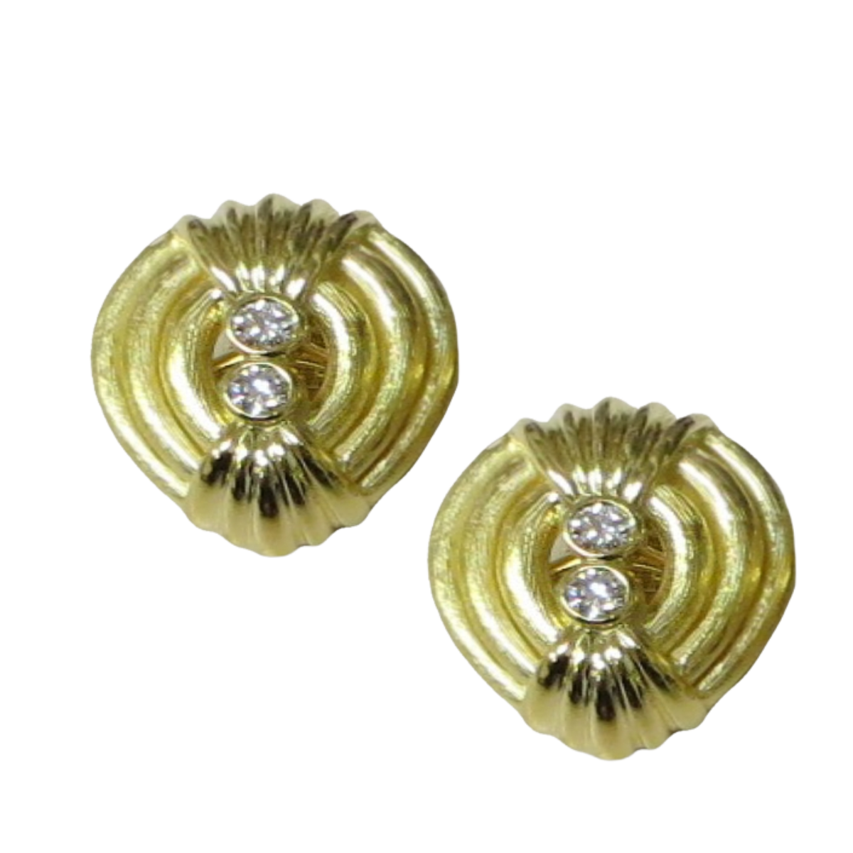 23382 Yellow Gold & Diamond Clip On Earrings featuring 4 Round Brilliant cuf FVVS Quality Diamonds weighing a total of 0.32cts