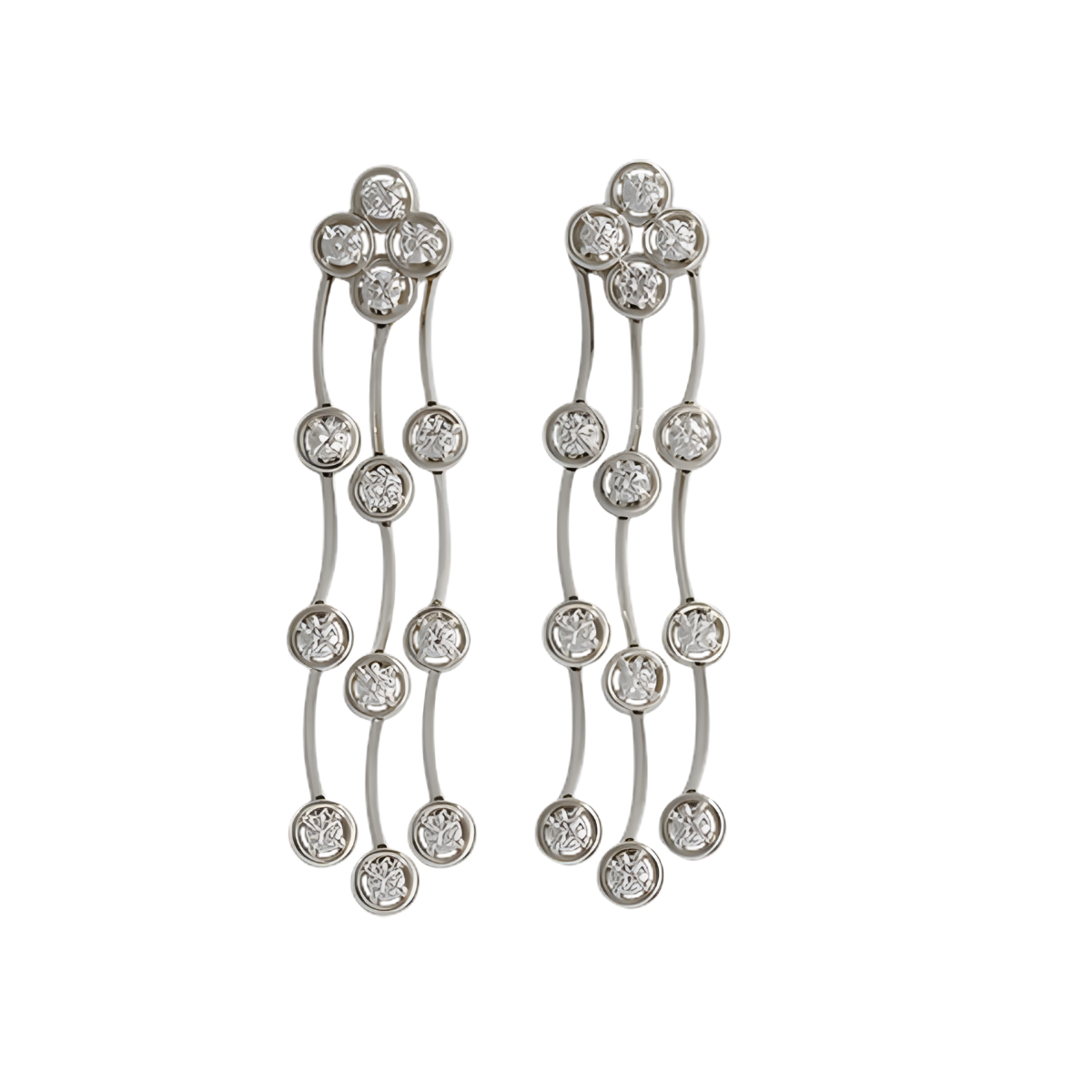 23444 2 Triple Row Cascade Diamond Dangle Earrings