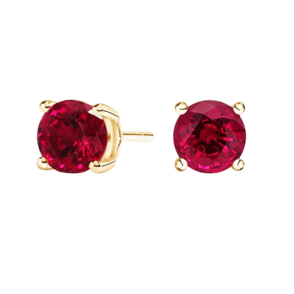 23474 Classic Earring Studs Designed and Handmade by Kaufmann de Suisse in 18kt Yellow Gold featuring 2 Round Rubies weighing a total of 0.64cts