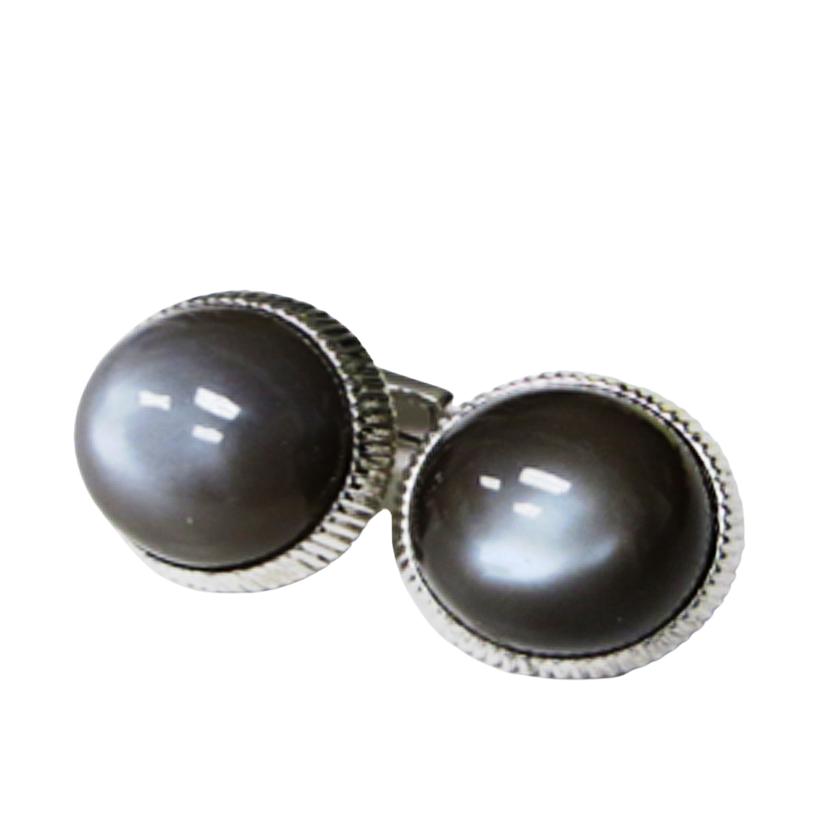 23513 Black Moonstone Cufflinks Designed & Handmade by Kaufmann de Suisse in 18kt White Gold featuring 2 Round Cabochon cut Moonstones weighing a total of 76.52cts