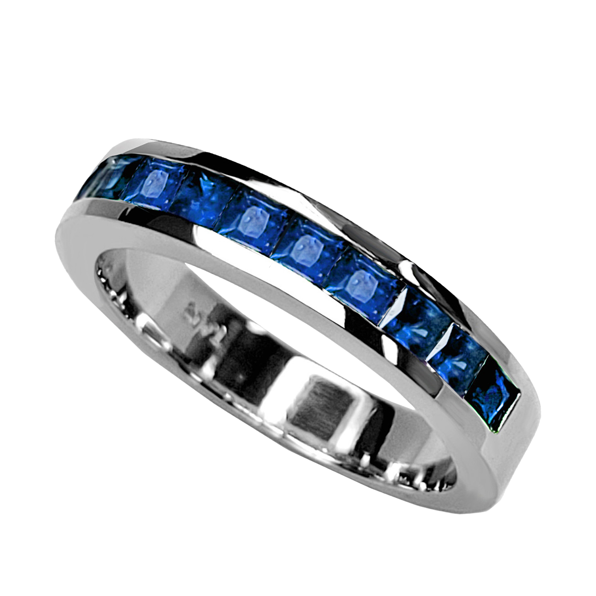 23516 Sapphire Eternity Band Designed and Handmade in Platinum featuring 30 Princess Cut Blue Sapphires weighing a total of 3.00cts