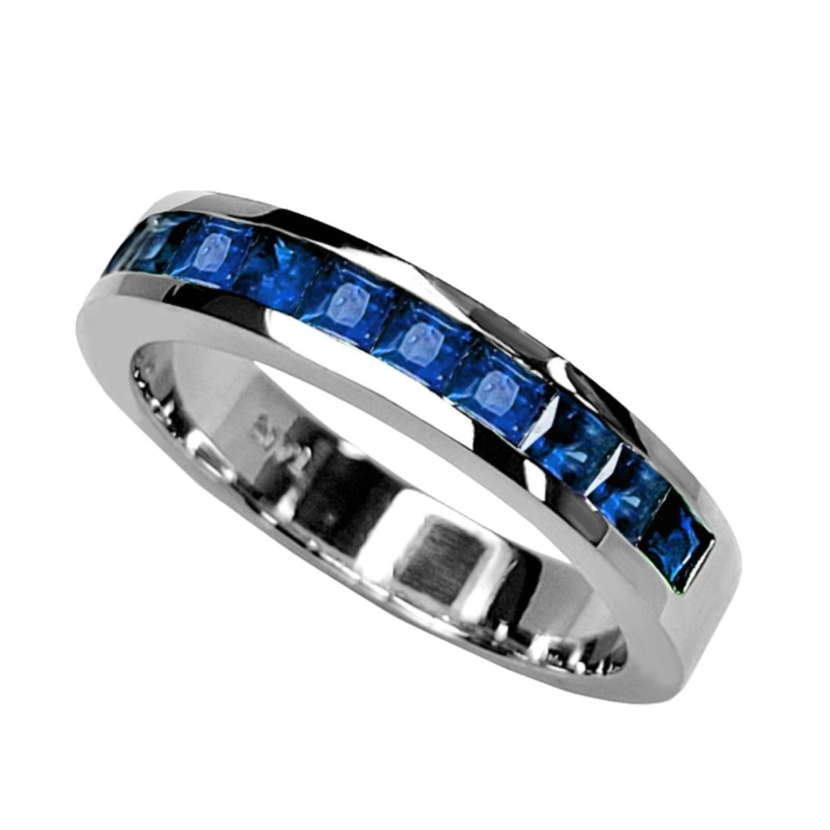 23517 Sapphire Eternity Band Designed & Handmade by Kaufmann de Suisse in Platinum featuring 30 Princess Cut Blue Sapphires weighing a total of 3.00cts
