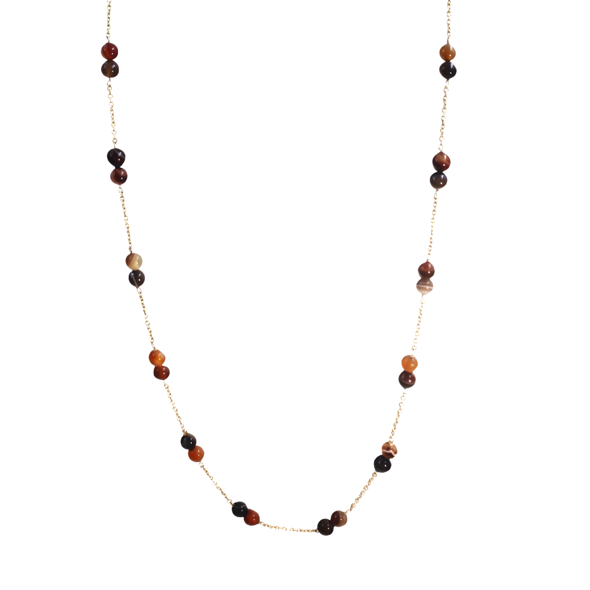 23606 14kt Yellow Gold 1mm Chain Necklace featuring 38 x 6mm Eye Agate Round Beads
