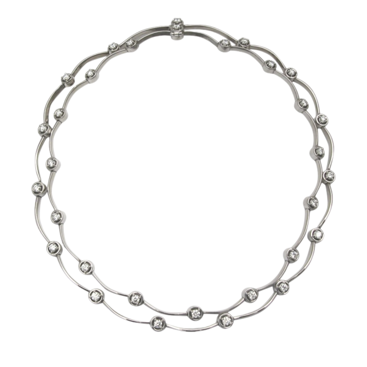 23614 Diamond Cascade Necklace Designed and Handmade by Kaufmann de Suisse in 18kt White Gold featuring 15 Round Brilliant cut GVS Quality Diamonds weighing a total of 2.40cts