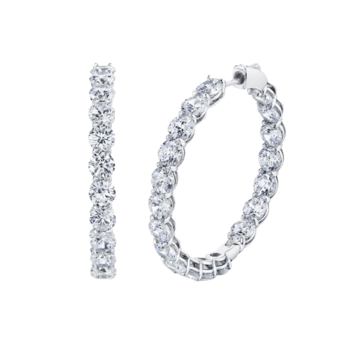 23789B Diamond Inside Out Hoops 1 Inch Round made in 14kt White Gold featuring 28 Round Brilliant Cut GVS Quality Diamonds weighing a total of 2.51cts