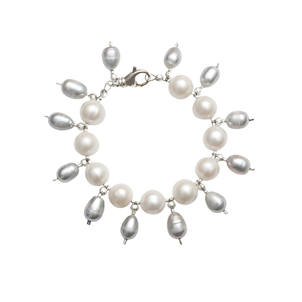 23932 Grey and White Sea Grape BraceletBeautifully Accented With Diamond Cut Sterling Silver Beads
