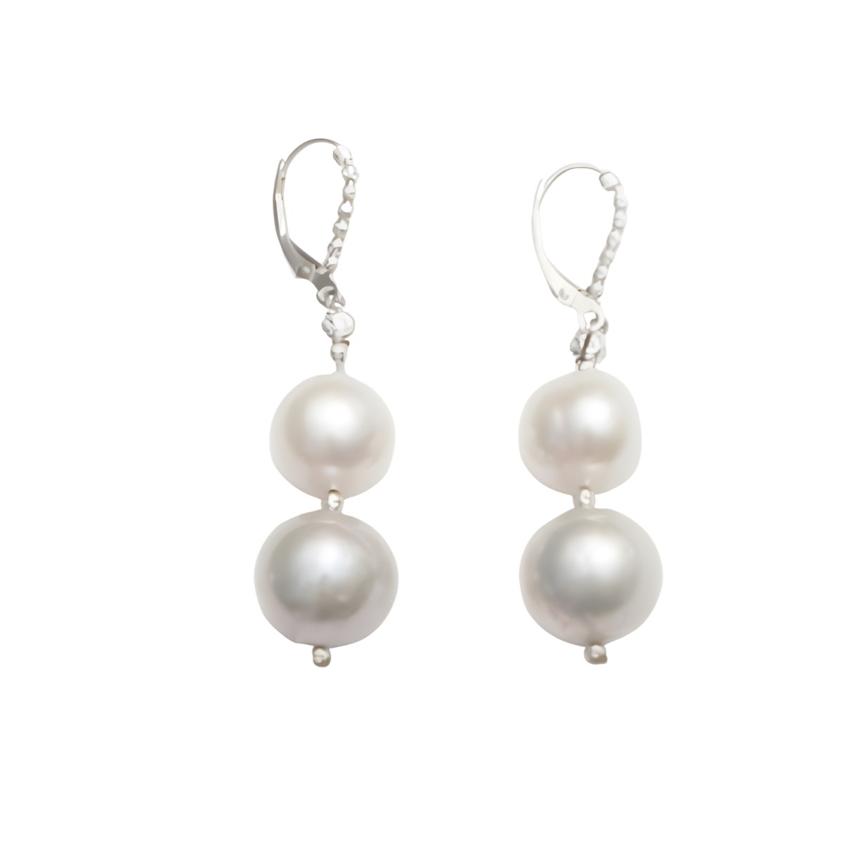 23975 Freshwater Cultured Grey and White Pearl Drop EarringsBeautifully Accented With Diamond Cut Sterling Silver BeadsIncludes a Certificate of Guarantee