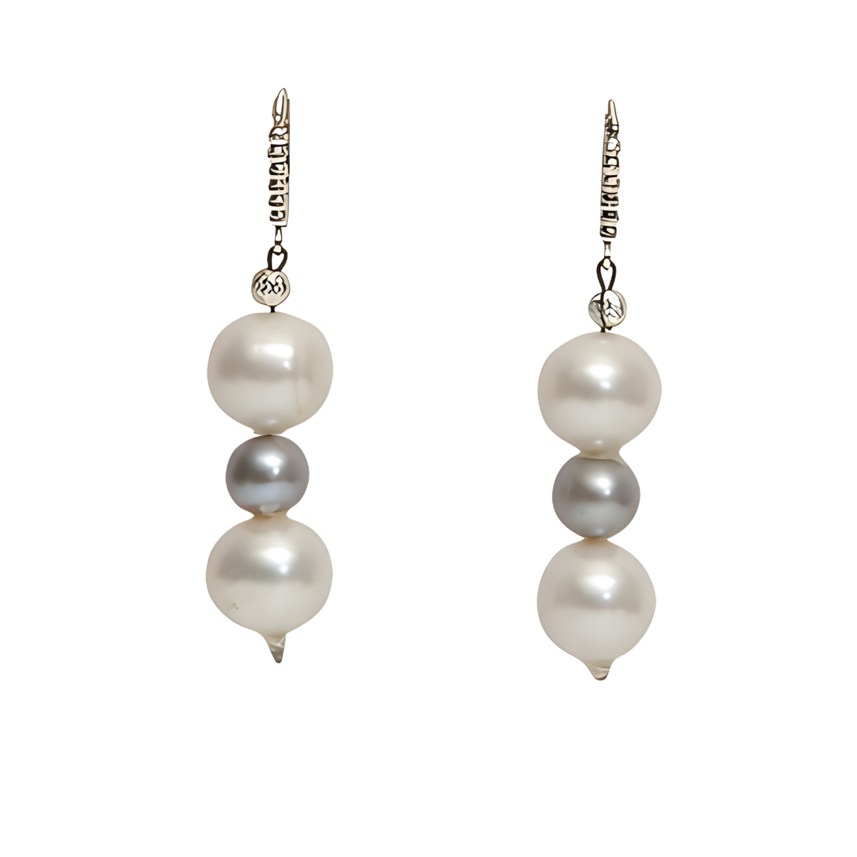 23976 3 Drop Pearl Earrings in White