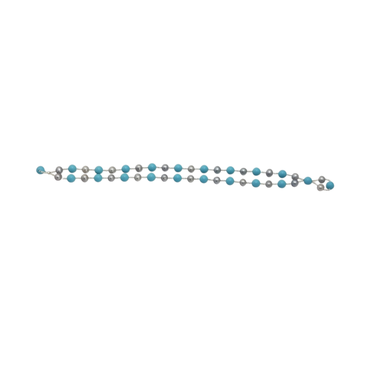 24002 Grey Pearl and Turquoise Wrap BraceletVersatile item that can be worn as a bracelet or as a necklaceBeautifully Accented With Diamond Cut Sterling Silver Beads