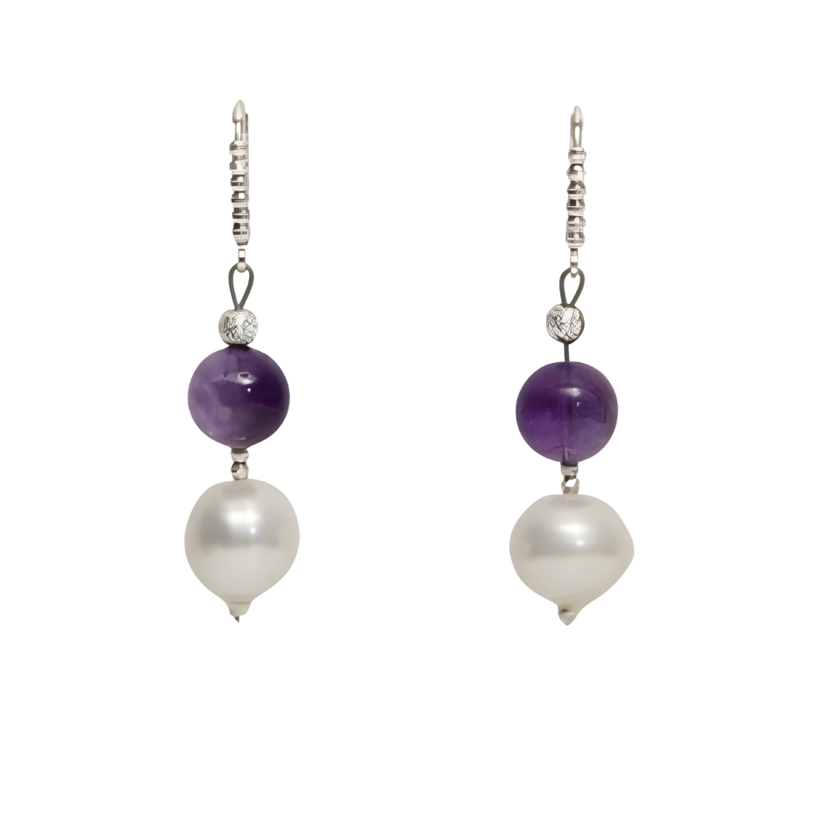24016 Pearl & Amethyst EarringsBeautifully Accented With Diamond Cut Sterling Silver BeadsIncludes a Certificate of Guarantee (1)